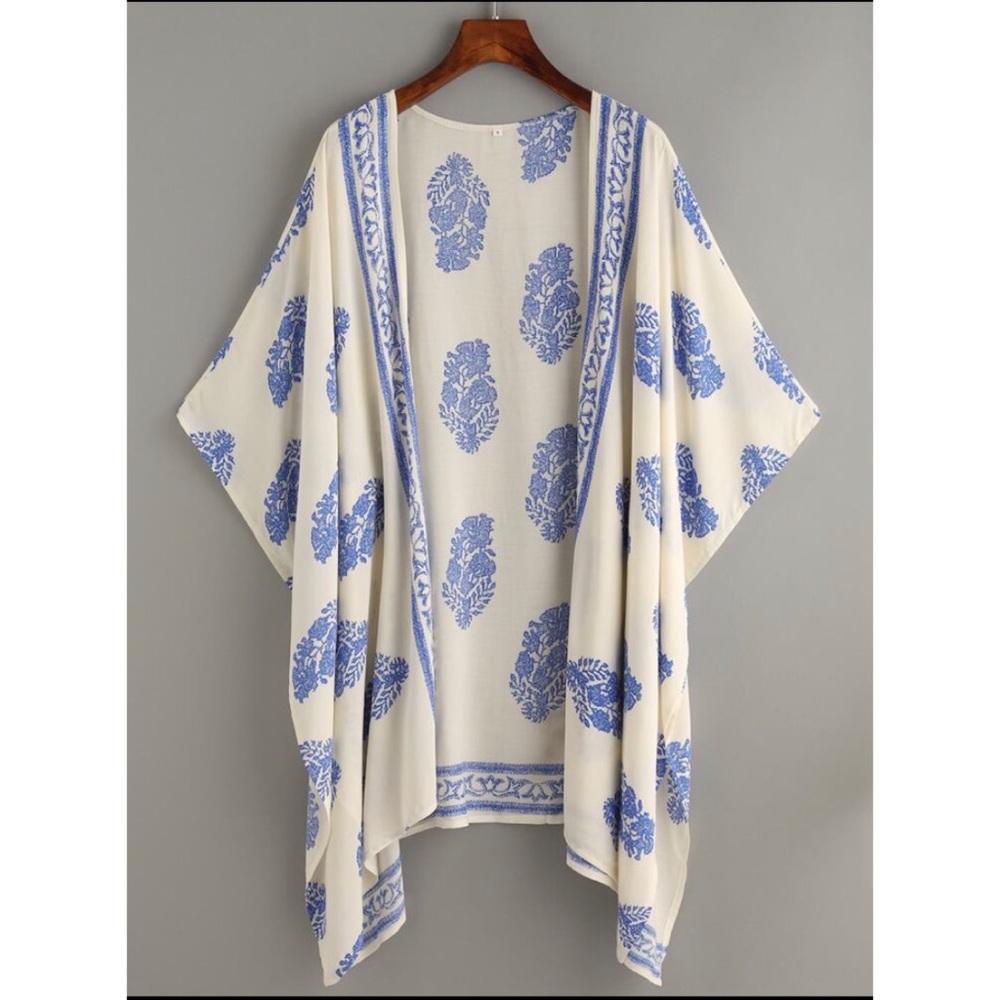 Vintage Pattern Print Hanky Hem Kimono 👘
